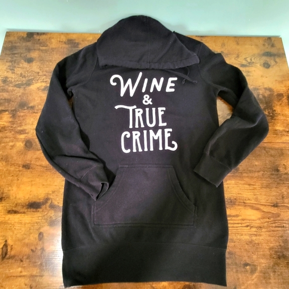 Independant Trading Company Tops - Wine & True Crime Hooded Sweatshirt Black w/White Lettering Long